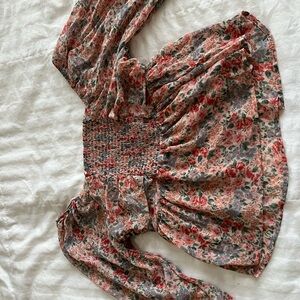 American Eagle Outfitters Pink, Coral & Blue Smocked Top